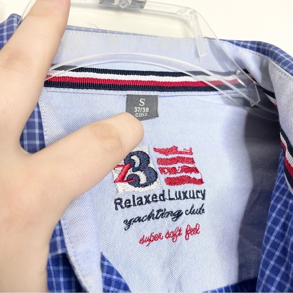 ZODIAC Z3 Relaxed Luxury Yachting Club Blue Long Sleeve Check Dress Shirt Small - Picture 4 of 4